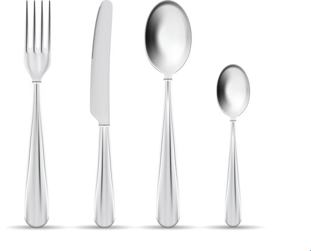 istock Vector Cutlery Set Of Silver Forks Spoons And Knifes Isolated On A White Background 811333982