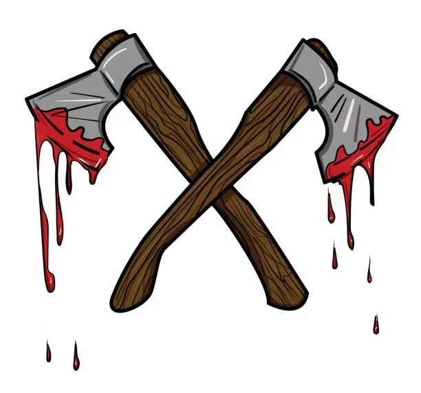 Vector illustration of Cartoon image of bloody axe