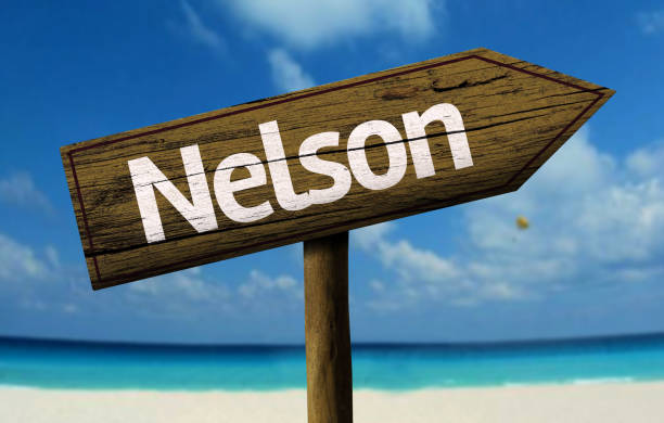 istock Nelson wooden sign on the beach 811355484