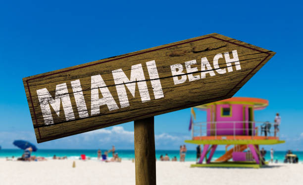 istock Miami Beach wooden sign on the beach 811360580