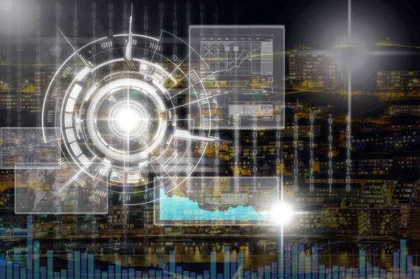 istock Virtual screen and digital cyber over the city at night background, Elements of this image furnished by NASA, Business and technology concept 811385356