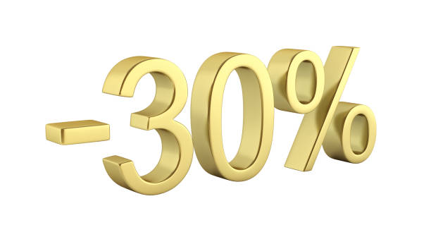 istock Gold text 30 percent off on white background without shadow 3D render 811394112
