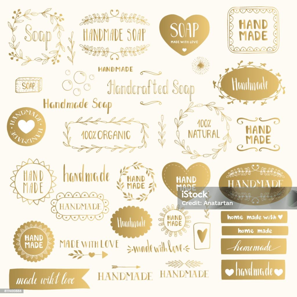 Handmade labels. Golden vector isolated. Gold - Metal stock vector