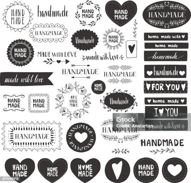 Handmade Labels Made With Love Icons Vintage Design Elements Vector  Isolated Stock Illustration - Download Image Now - iStock