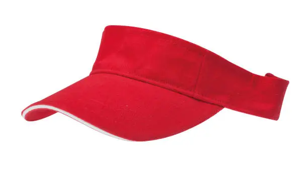 Photo of Sun visor hats, red with white edge and with clipping path