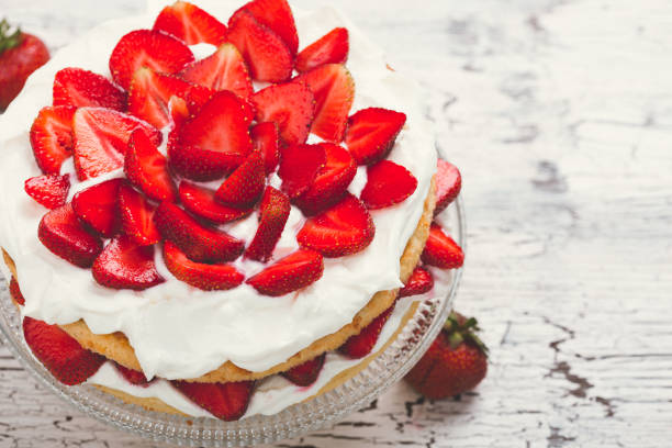 istock Strawberry and cream sponge cake on glass stand 811409420
