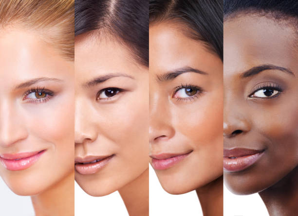 Every shade of beauty Shot of woman with different skintones superimposed over each other in the studio complexion photos stock pictures, royalty-free photos & images