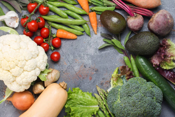 istock Variety of different color vegetables, top view 811410206