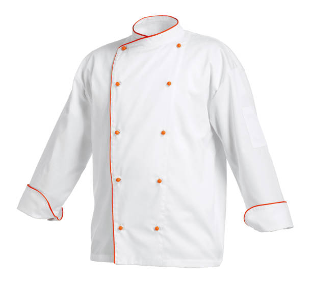 istock White chef cook's jacket with orange edges, isolated over white background 811419678