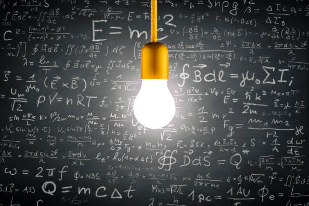 istock Light bulb and formulas on blackboard - Vintage Ideas Grunge 811423110