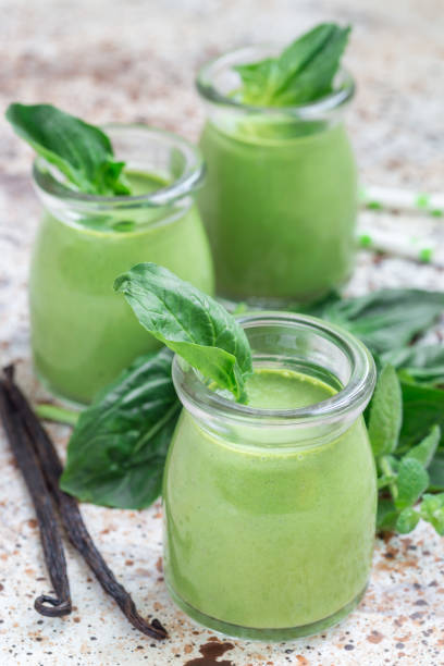 istock Vanilla, mint, spinach and coconut milk detox green smoothie, vertical 811428026