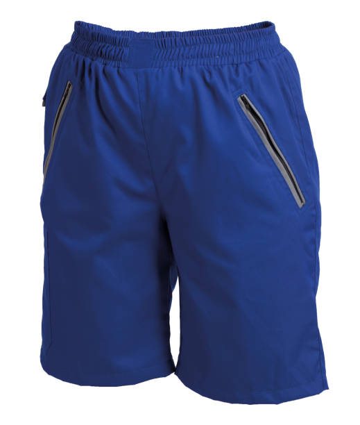 istock Working blue short trousers isolated on white background 811430300