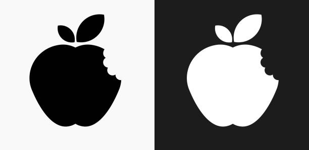 Bitten Apple Icon on Black and White Vector Backgrounds Bitten Apple Icon on Black and White Vector Backgrounds. This vector illustration includes two variations of the icon one in black on a light background on the left and another version in white on a dark background positioned on the right. The vector icon is simple yet elegant and can be used in a variety of ways including website or mobile application icon. This royalty free image is 100% vector based and all design elements can be scaled to any size. apple with bite out stock illustrations