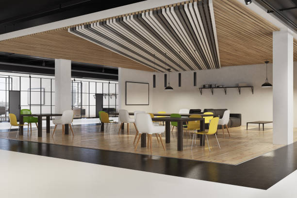 istock Round pouffes office waiting area, side 811444914