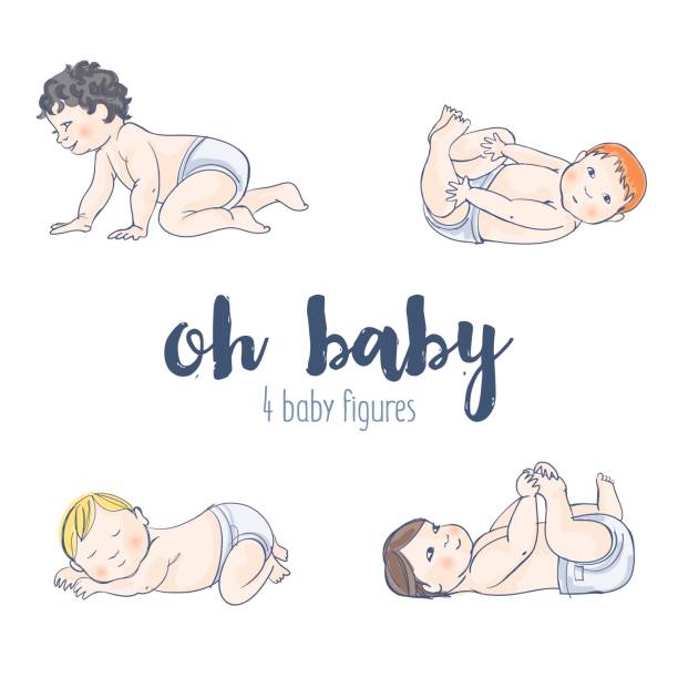 4 손의 컬렉션 그려 아기의 벡터 일러스트 - blond hair baby baby girls white background stock illustrations