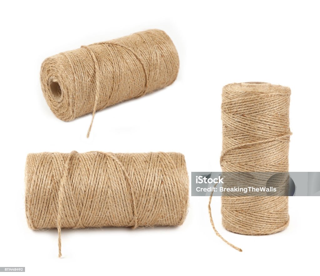 Burlap Jute Twine Coil Bobbins Isolated On White Stock Photo - Download  Image Now - Brown, Bunch, Bundle - iStock