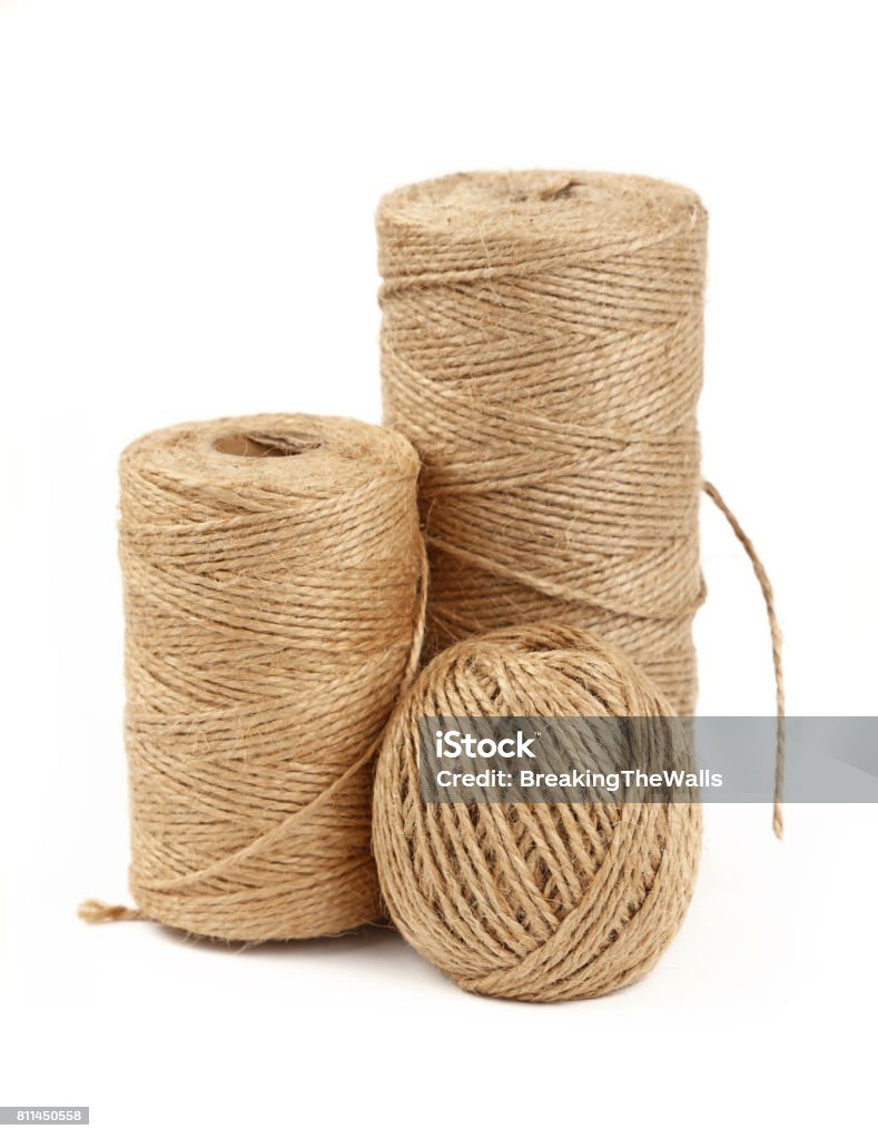 Burlap Jute Twine Coil Bobbins Isolated On White Stock Photo - Download  Image Now - Angle, Brown, Bunch - iStock