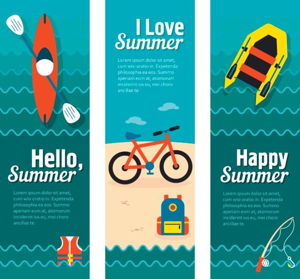 Travel and vacation vector banners Travel and vacation vector banners. Summertime. Holiday paddleboard stock illustrations