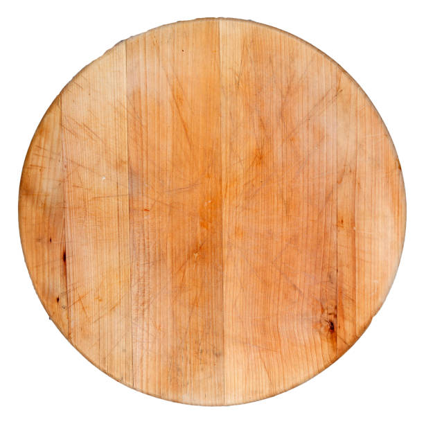 istock Wooden round board isolated on white 811462704