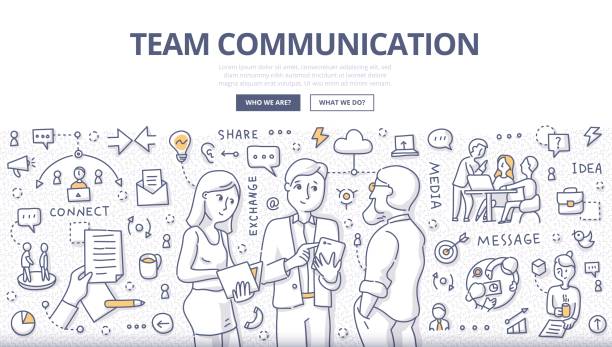 Team Communication Doodle Concept - ilustração de arte vetorial