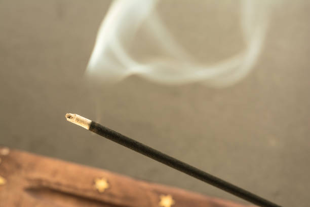 istock Burning incense sticks with smoke on dark background 811467882