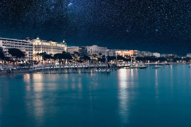 Cannes on the French Riviera at night.