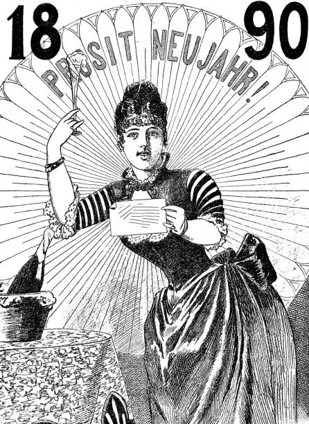 nő szurkol az új év 1890 - 1890 1899 témájú stock illusztrációk