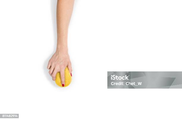 Womans Hand Cleaning Isolated On White Background Stock Photo - Download Image Now - Hand, One Person, People