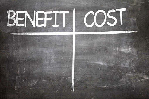 Benefit x Cost on chalkboard