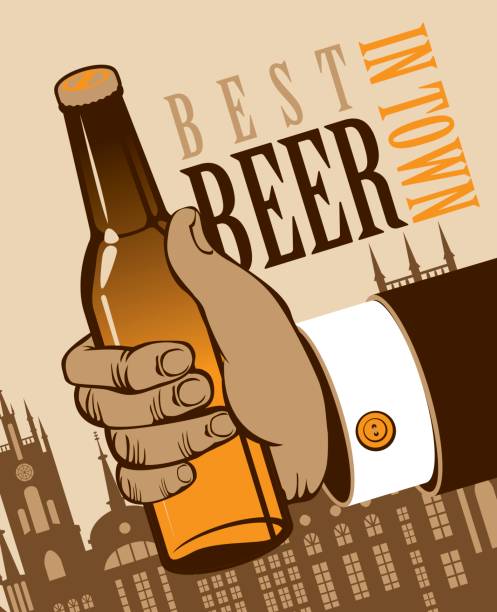 ilustrações de stock, clip art, desenhos animados e ícones de banner with a human hand with a bottle of beer - full metal jacket
