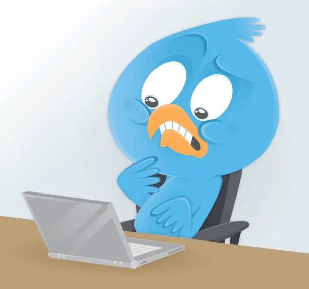 Vector illustration of Bluebird social media networking internet messages terrified