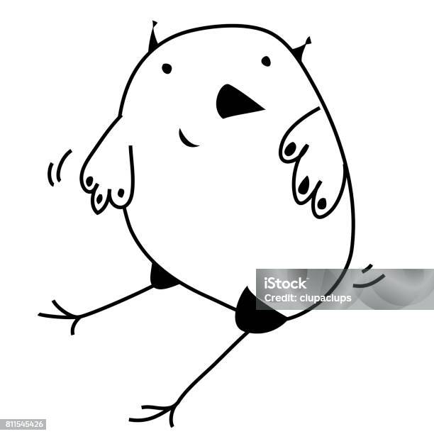 Cute Smiling Sitting Owl Colorless Contour Outline Funny Cartoon Picture Black And White Vector Illustration Coloring Book Page Picture Stock Illustration - Download Image Now