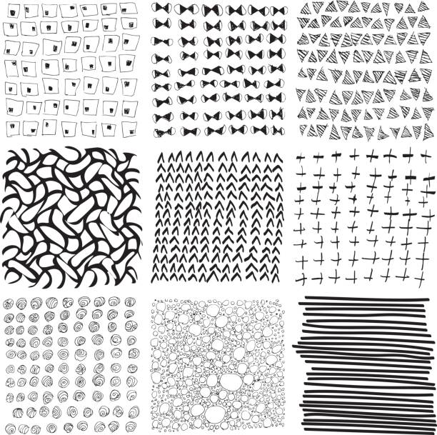 Hand Drawn Doodle Patterns Vector Set Nine hand drawn doodle patterns for vector use tineola stock illustrations