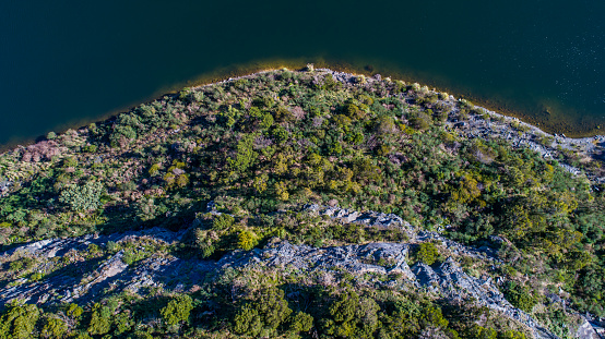 Aerial shot of an old quarry in Ferntree Gully, Melbourne.