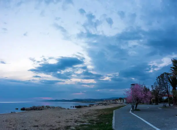 Photo of The waterfront of Nikiti in Chalkidiki, Greece, at dusk