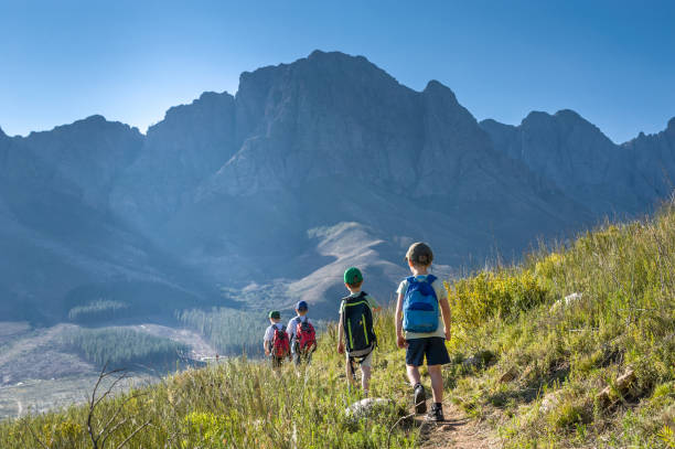 Young Boys Hiking Rear View