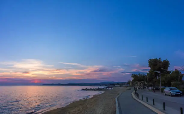 Photo of The waterfront of Nikiti in Chalkidiki, Greece, at dusk