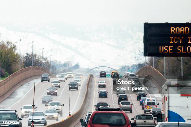 Winter Traffic Colorado Stock Photo - Download Image Now - Sign, Variation, Denver