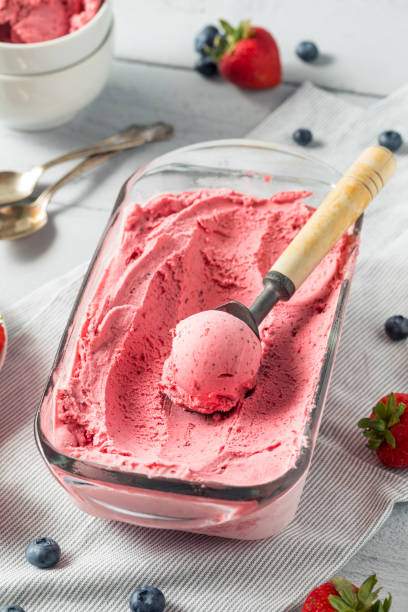 Sweet Homemade Berry Ice Cream Sweet Homemade Berry Ice Cream Ready to Eat homemade icecream stock pictures, royalty-free photos & images