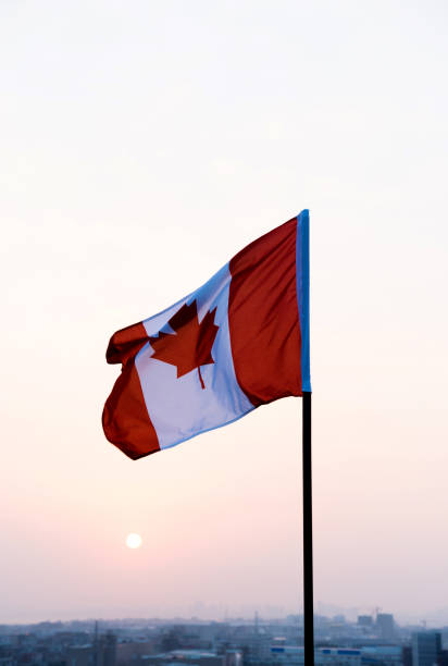 istock Canadian flag waving in sunset 811743624