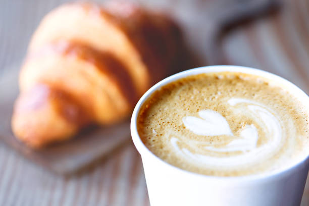 heart shaped latte art stock photo