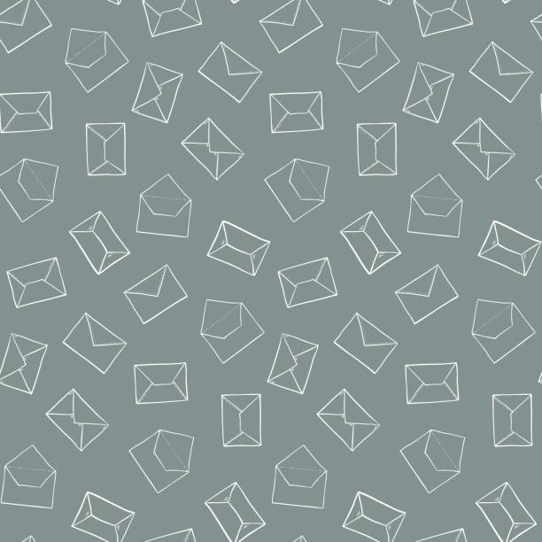 ilustrações de stock, clip art, desenhos animados e ícones de cute hand drawn outline envelopes pattern. seamless post office mail texture - postage stamp backgrounds correspondence delivering