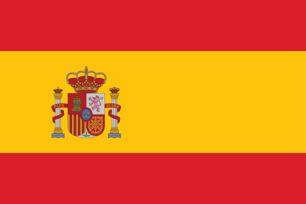 Vector flag of Spain country Flag of Spain country with Coat of Arms. Patriotic sign in official colors red and yellow. National symbol of Sounhern European state. Vector illustration spain stock illustrations