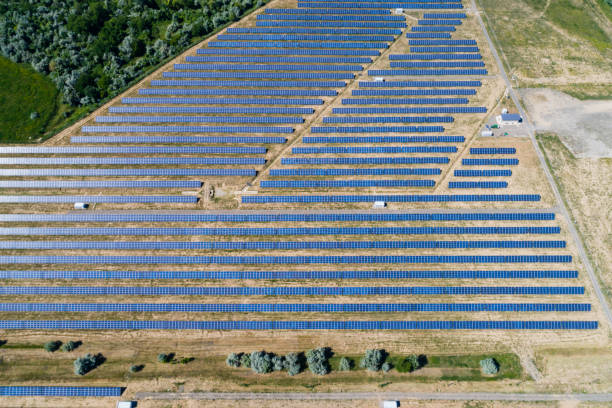 istock Aerial view to solar power plant 811805504