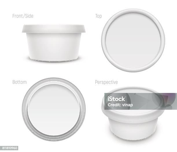 Vector White Round Container For Cosmetics Cream Butter Or Margarine Spread Packaging Template Illustration Stock Illustration - Download Image Now