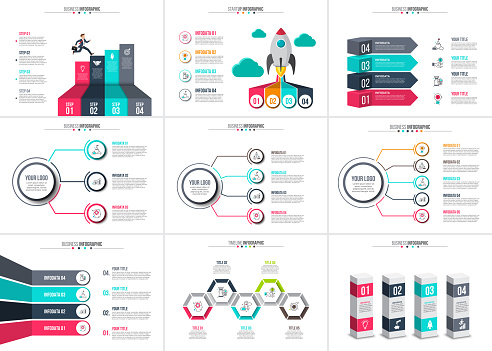 Business data visualization. Process chart. Abstract elements of graph, diagram with 3, 4 and 5 steps, options, parts or processes. Vector business template for presentation. Creative concept for infographic.