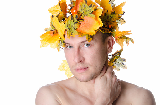 Beauty and charm. Salon. Autumn and yellow leaves.