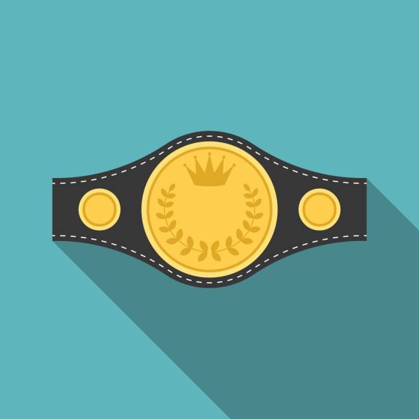 векторный бокс чемпион пояс значок с длинной тенью - belt stock illustrations