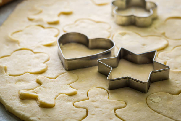 View of a baking pan with cut-out cookies
