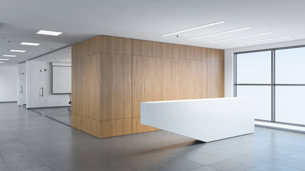 istock Interior office business reception desk 811844008